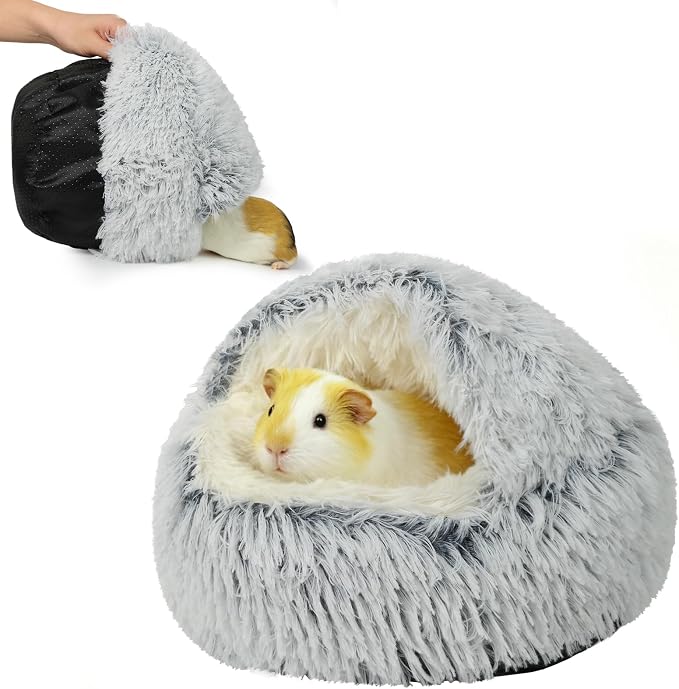 Guinea Pig Hideout, Doughnut Guinea Pig Bed, Hamster Rabbit Bunny Bed(Grey) | Washable Hamster Rabbit Bunny Bed with Hooded Cover, Calming Round Cave Beds for Small Animal Bunny Rabbit Hideout