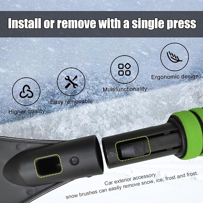 Car Snow Brush and Ice Scraper, Multi-Functional Detachable Snow Brush with Foam Grip, Ice Snow Removal Cleaning Tool for Car Windshield Window, Universal Car Accessories (Green)