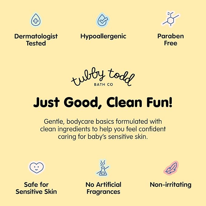 TUBBY TODD Bubble Bath for Kids, Toddlers & Babies - Hypoallergenic, Non-Irritating Sensitive Skin Bubble Bath - 2 Pack, 25 fl oz & 8 fl oz - Lavender Rosemary