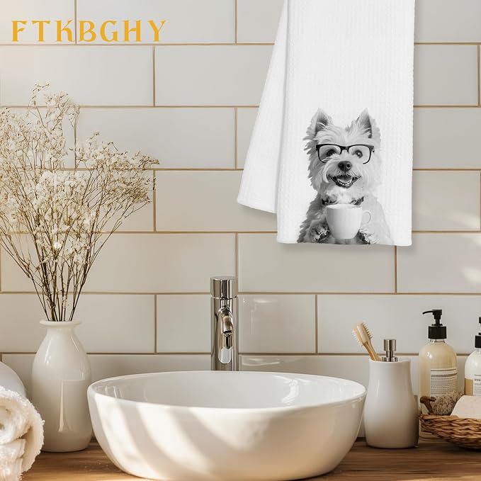 Funny West Highland Terrier Decor Coffee Kitchen Towels Gift, West Highland Terrier Dog Gifts, Coffee Gifts for Women, Dog Lover Gift Dish Hand Tea Towels for Kitchen Bar Decor, 16x24 Inch