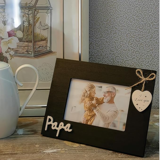 I Love You Papa Photo Frame Horizontal 4x6, Black Heart Grandpa Picture Frame,Father Day Gift,Grandparent's Day Gift from Grandchildren, Grand Father Frame (Papa Horizontal)