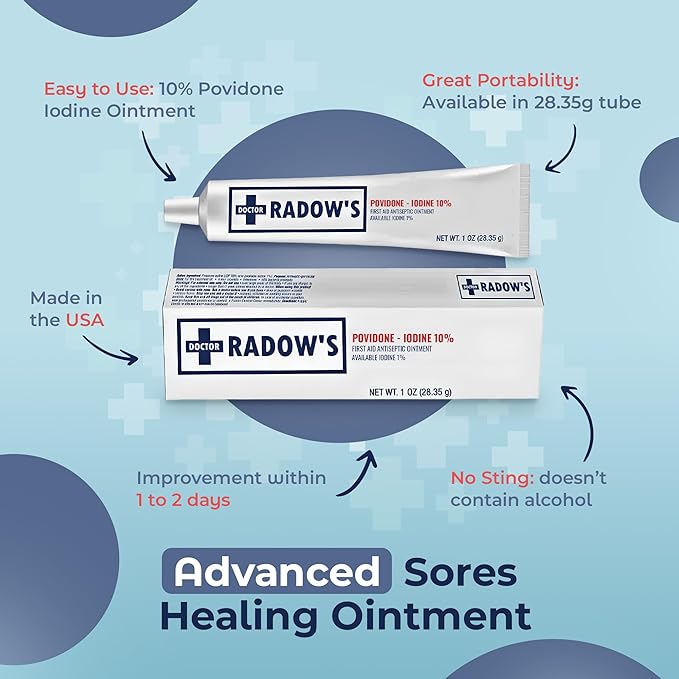 Povidone Iodine Antiseptic Ointment -10% Povidone Iodine, No Antibiotics, for Wounds, Burns, Cuts & More, Promotes Faster Healing, Home and Medical Use, 1 oz (28.35 g).