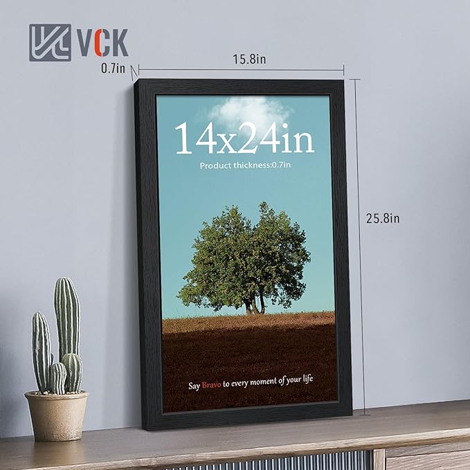 VCK 14x24 Picture Frames Black Set of 6, Wide Border Wood Poster Frame, Multi-Directional Display Family Photos, Office Prints, Studio/Gallery Artwork, Woodgrain Series, Wall Hanging