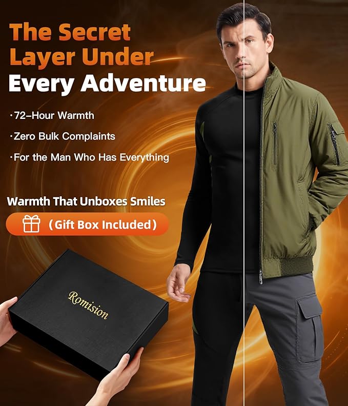 romision 2 Pack Thermal Underwear for Men Long Johns Fleece Lined Hunting Gear Bottom Top Set Base Layer Cold Weather XS-4XL