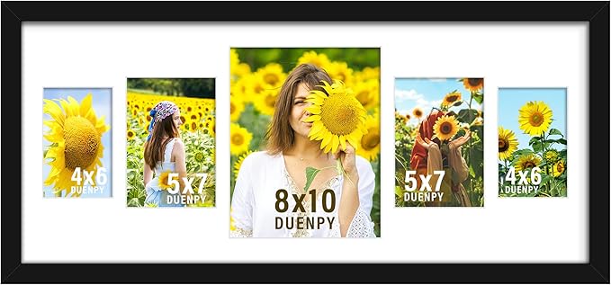 12x28 Collage Picture Frames Display One 8x10 Inch and Two 5x7 and Two 4x6 Photos Collage Wall Decor Wall Hanging or Tabletop Black