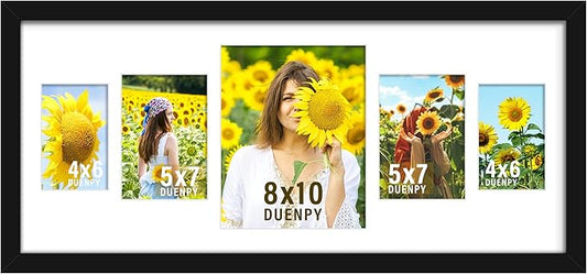 12x28 Collage Picture Frames Display One 8x10 Inch and Two 5x7 and Two 4x6 Photos Collage Wall Decor Wall Hanging or Tabletop Black