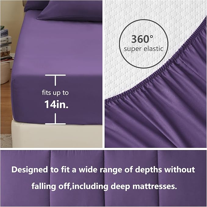 CozyLux Full Size Comforter Sets Purple, 7 Pieces Bed in a Bag, Purple Comforter Full Size, All Season Bedding Sets with Stitch Quilted Comforter, Flat Sheet, Fitted Sheet, Pillowcases