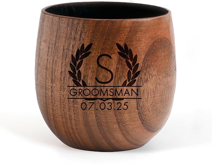 Personalized Whiskey Glasses Custom Wooden Whiskey Glass Groomsmen Gifts Bourbon Drinking Glasses Gifts with Any Text for Birthday Christmas Fathers Day Wedding (Design 6)