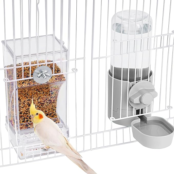 lemtrflo No Mess Bird Feeder Water Dispenser Set, Bird Feeder for Cage | Cage Accessories for Parrot, Finches, Budgies and Canaries