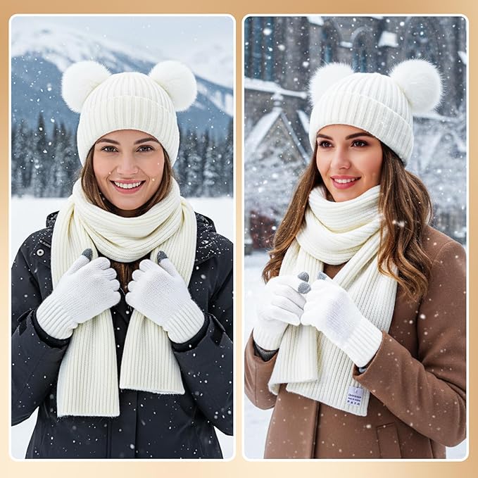 Geyoga 6 Pcs Winter Warm Fleece Knit Hat Long Scarf Touchscreen Gloves Ear Muffs Socks Sets, Winter Warm Gifts for Women