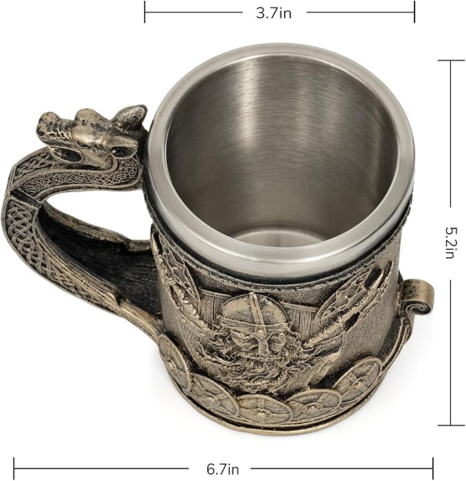 CHICVITA Viking Decor Beer Mug Coffee Cup with Dragon Handle, Viking Gifts for Men, Medieval Renaissance Decorations, 18 Oz