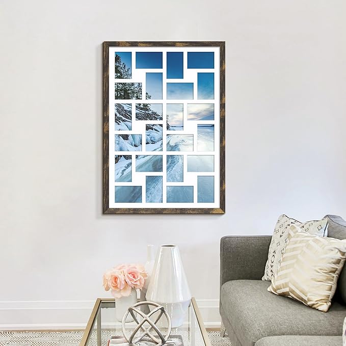 22x32 Collage Picture Frame 4x6 Picture Frames Collage Wall Decor Displays twenty four 4x6 inch Photos Available Horizontal Wall Mounting Display and Vertical Brown