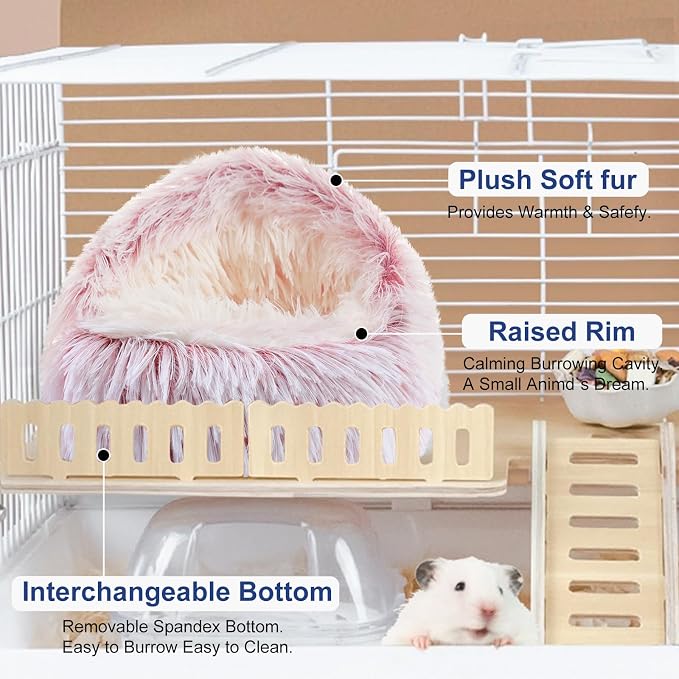 Guinea Pig Hideout, Doughnut Guinea Pig Bed, Bunny Hamster Bed Stuff(Pink) | Washable Hamster Rabbit Bunny Bed with Hooded Cover, Calming Round Cave Beds for Small Animal Bunny Rabbit Hideout