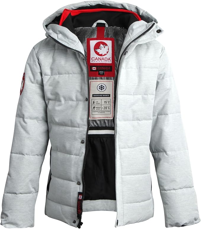 CANADA WEATHER GEAR Mens Winter Puffer Jacket - Heavyweight Insulated Ski Jacket Hooded Mens Coats Weather Resistant Coat