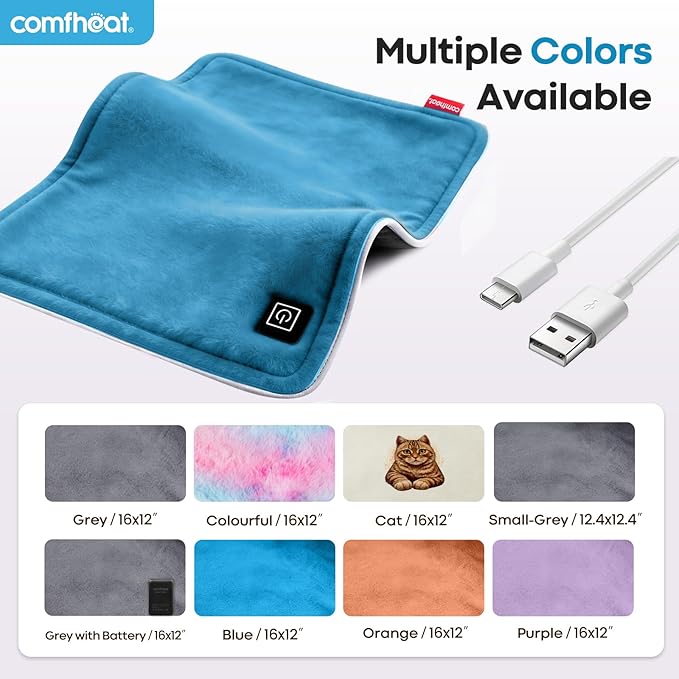 USB Heating Pad, 5V Heated Travel Pads, 3 Heat Settings & Auto Shut Off, Hot Therapy for Pain Relief Abdomen Cramps 16"x 12" Non-Rechargeable, Blue
