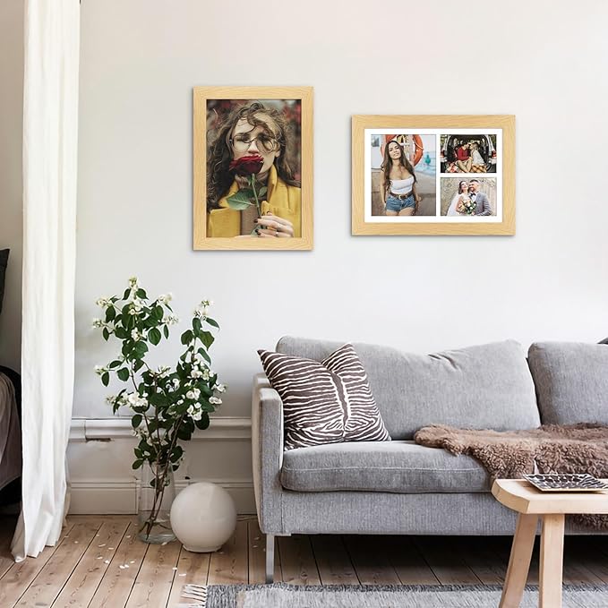 11x16 Picture Frame Display 3 opening Picture Frame 5x7 and 8x10 Collage,Multi Photo Frame with Mat,Plexiglass,Horizontal and Vertical Formats for Wall Decor,Natural Wood Grain