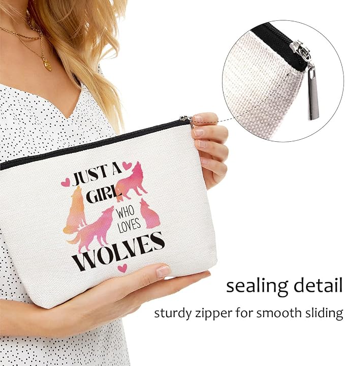 Blue Leaves Makeup Bag Just A Girl Who Loves Wolves Cosmetic Bag