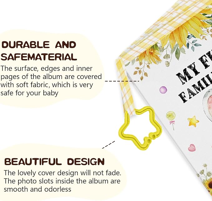 Baby Photo Album, My First Family Soft Photo Album For Baby, Elephant Babies Cloth Photo Book Memory Keepsake Shower, First Year Babies Gift Pictures Holds for Newborn Toddler Kids 5.5x7inches