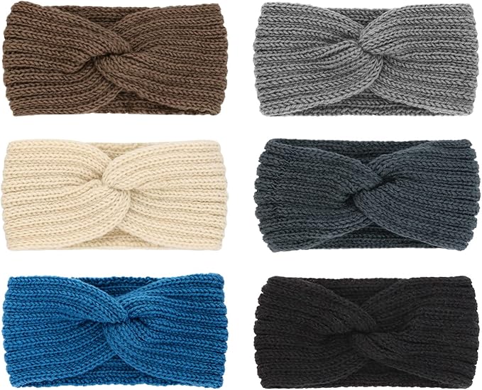 DRESHOW Winter Knit Chunky Headbands for Women Crochet Turban Knitted Ear Warmer Fashion Head Wrap 6 Pack