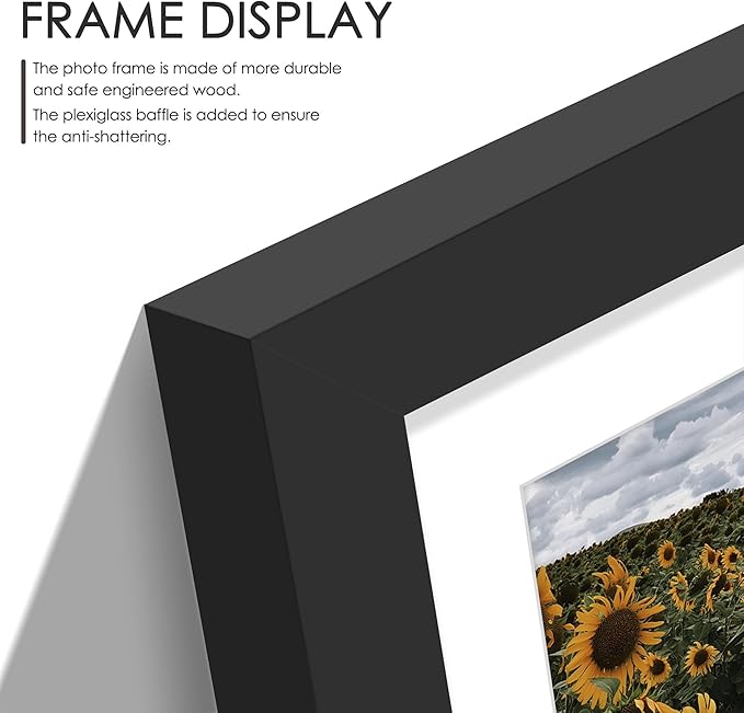 12x16 Picture Frame, 5x7 Collage Picture Frame, Displays Four 5x7 inch Photos, or 12x16 (Without Mat) for Available Horizontal Wall Mounting Display and Vertical, Black.