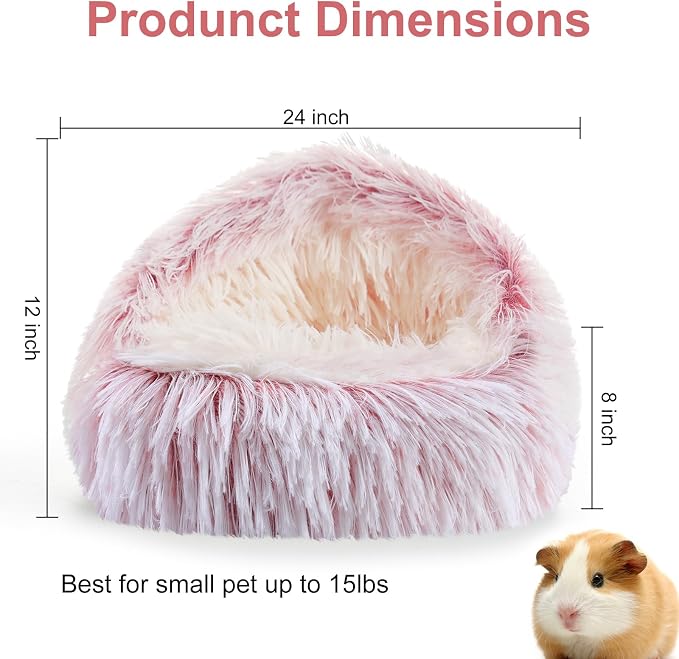 Guinea Pig Hideout, Doughnut Guinea Pig Bed, Bunny Hamster Bed Stuff(Pink) | Washable Hamster Rabbit Bunny Bed with Hooded Cover, Calming Round Cave Beds for Small Animal Bunny Rabbit Hideout
