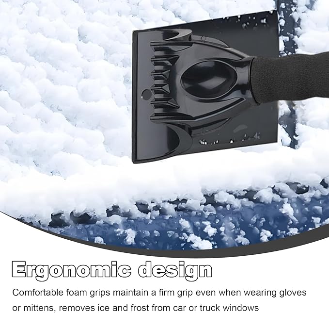 Ice Scraper for Car Windshield, Scratch Free Foam Gripped Windscreen Snow Scraper Frost Ice Crusher, Winter Window Snow Shovel Frost Removal Tool for Car Small Trucks (Black)