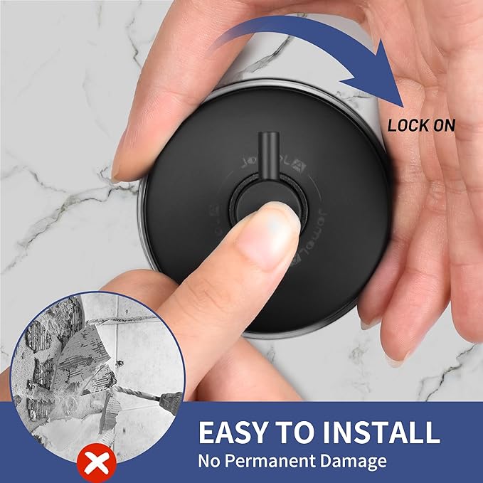 JOMOLA Suction Cup Shower Hooks for Hanging Towel Suction Hook for Inside Shower Stainless Steel Coat Hooks Wall Mounted Kitchen Utensil Stainless Steel, Matte Black, 2PCS