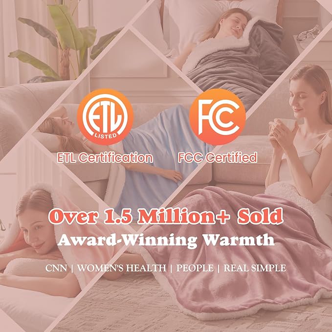 Heated Blanket Twin Size - Fast Warming Heating Electric Blanket with 6 Heat Settings & 4 Hours Auto-Off, Ideal Gift for Her, 62"x84", London Grey