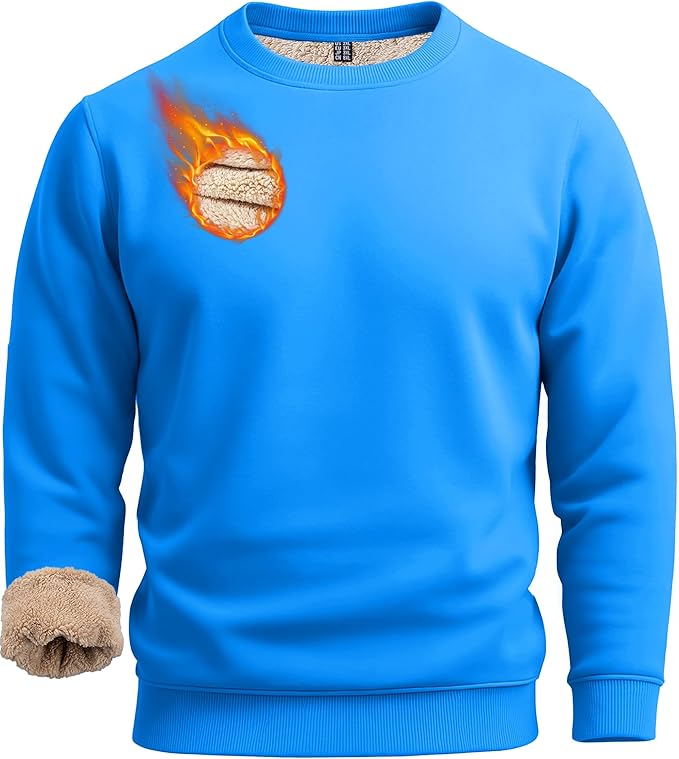 Boladeci Men's Full Sherpa Lined Crewneck Sweatshirts Heavy-weight Fleece Pullover Thick Thermal Long Sleeve Cotton
