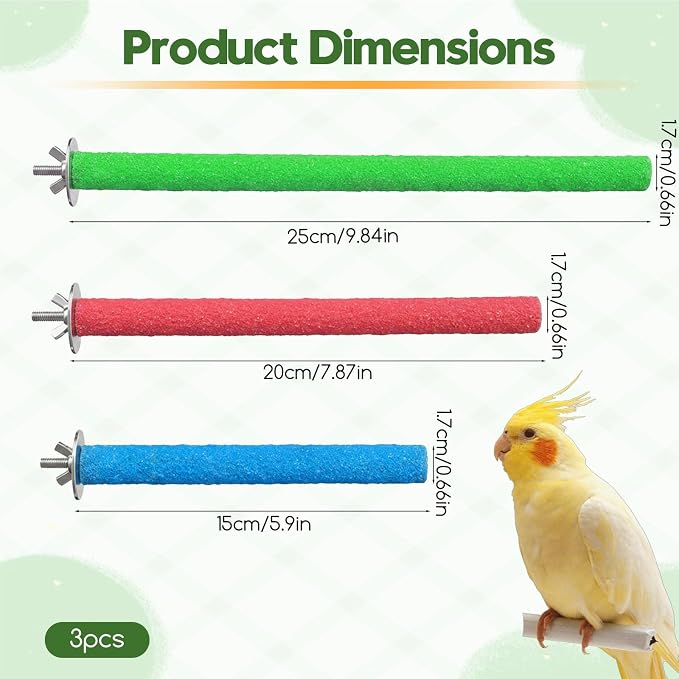 3 Pcs Bird Perches for Cage, Parrot Perch Bird Perch Stand | Stand Toy, Colorful Wood Parrot Bird Perch Paw Grinding Stick, Birds Cage Accessories for Budgies, Parakeet, Cockatiel