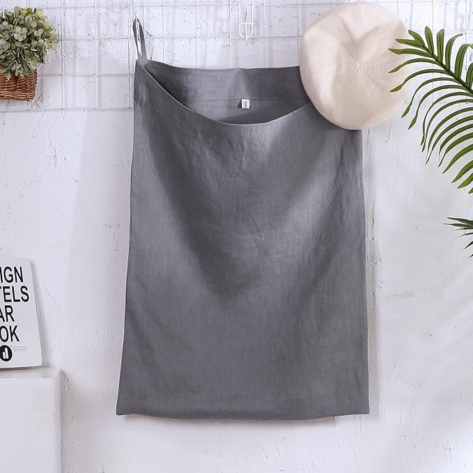 Amazhiyu Pure Linen Over The Door Laundry Hanging Hamper Bag for Holding Dirty Clothes and Saving Space Grey