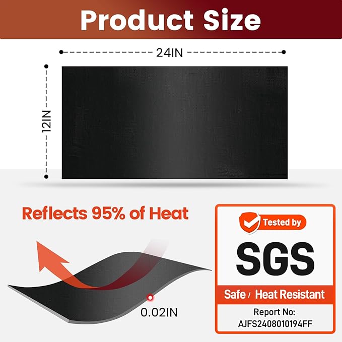 Heat Shield Automotive Aluminum Reflects 95% of Radiant Heat, 12" x 24" Stove Heat Shield to Protect Refrigerator, Heat Shield Wrap for Exhaust, Motorcycle, Wood Stove, Cabinet, Fireplace (Black)