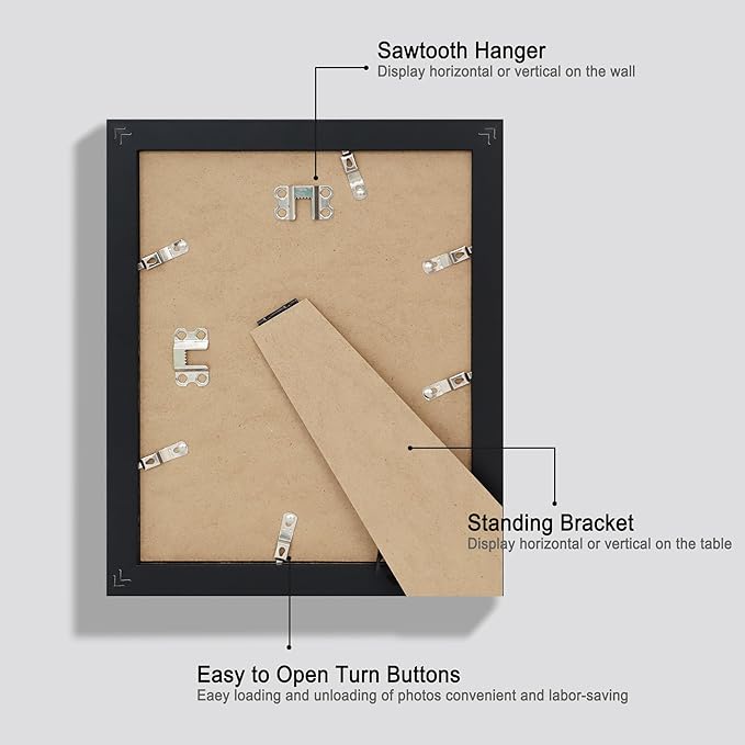 8x10 Picture Frame Set of 4, Made of Real Glass and Black Wooden Frame, 8 by 10 Photo for Wall or Tabletop - Display Picture 5x7 with Mat or 8x10 Without Mat