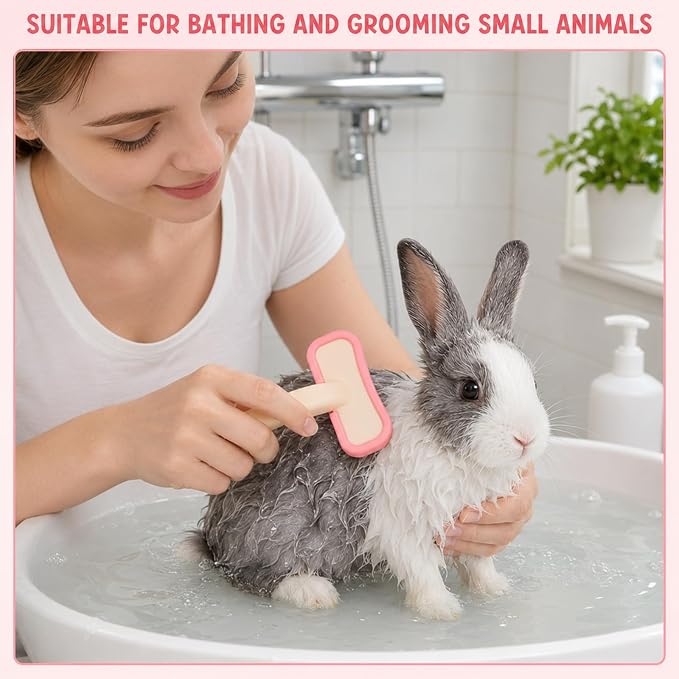 Gjinxi 2pcs Rabbit Grooming Kit Bunny Brush Comb with Nail Clipper Trimmers | Shedding with Bunny Nail Clipper, Small Animal Pet Combs, for Hamster Guinea Pig Ferret Cats, Soft Silicone Massage Comb