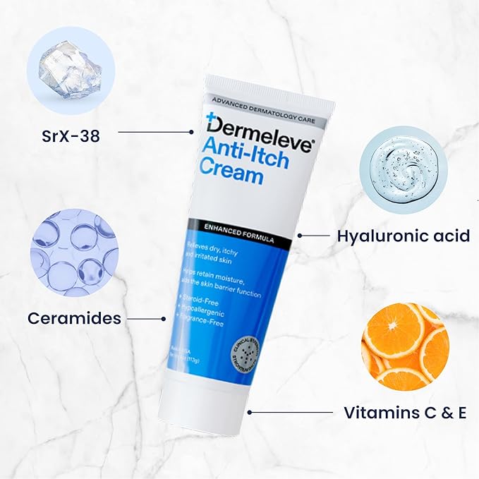 Dermeleve Steroid Free Anti-Itch Cream | Extra Strength for Psoriasis, Seborrheic Dermatitis, Viral Rash, Bug Bites, Allergy, Chronic Hives, Neuropathy (Nerve) | Full Body Itch Relief | 4 oz (2 Pack)