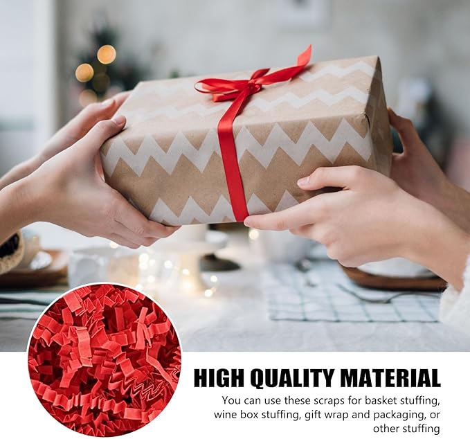 ZEBMOON 2 LB Red Crinkle Cut Paper Shred Filler Great for Gift Wrapping, Basket Filling, Birthday, Wedding, Halloween, Thanksgiving, Christmas, New Year Party Decorations Filling Supplies
