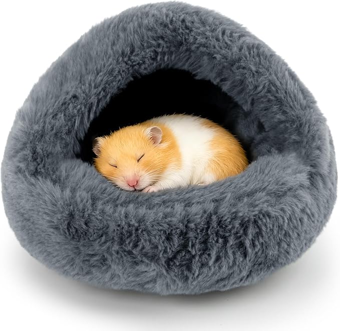 RAINFLOW Plush Guinea Pig Hideout Bed - Grey Fleece Hamster Cave Bed | Warm Cozy Small Animal Cave with Stable One-Piece Design, Washable Hamster Bed Hideaway for Guinea Pig, Bunny & Hedgehog Cage