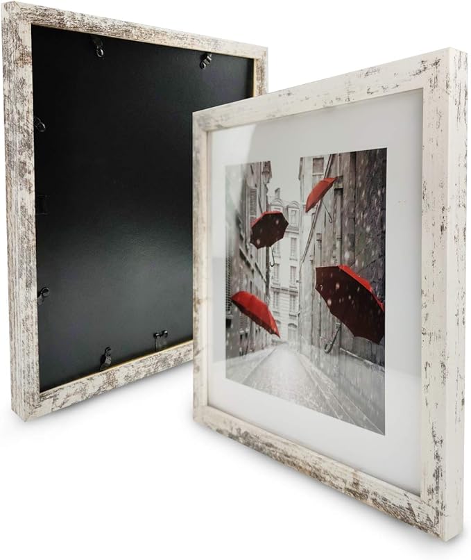 11x11 Picture Frame, Display Pictures 8x8 with Mat or 11x11 without Mat Rustic Style Square Photo Frames for Wall Mounting