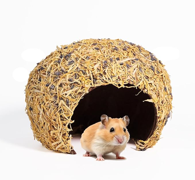 Hamster Hideout - Large, Natural Flowers, Handcrafted for Syrian Hamsters, Rats & Guinea Pigs, Safe & Eco-Friendly (Flower,Large)