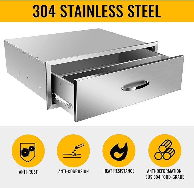 Outdoor Kitchen Drawers Stainless Steel 30W X 10H X 23D Inch, Flush Mount Single BBQ Island Drawers with Handle for Outdoor Kitchens, Patio or Grill Station