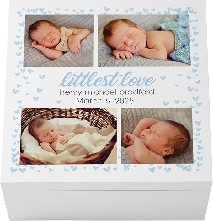 Let's Make Memories Personalized Keepsake Box for New Baby - Memento Storage - Memories Box -Nursery Décor - Blue - 12”Lx12”Wx6”H - Littlest Love