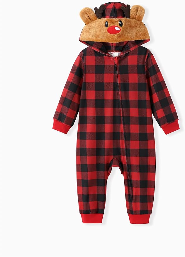 PATPAT Matching Family Christmas Onesie Pajamas – Holiday Hooded Jumpsuit Sleepwear PJs Couples Xmas Loungewear with Socks