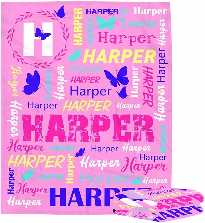 Ship Next Day, Personalized Baby Blanket for Boys Girls, Custom Butterflies Blanket with Name Super Soft Plush Flannel, Easter Christmas Brithday Gifts for Baby Shower Kids Toddlers Newborn