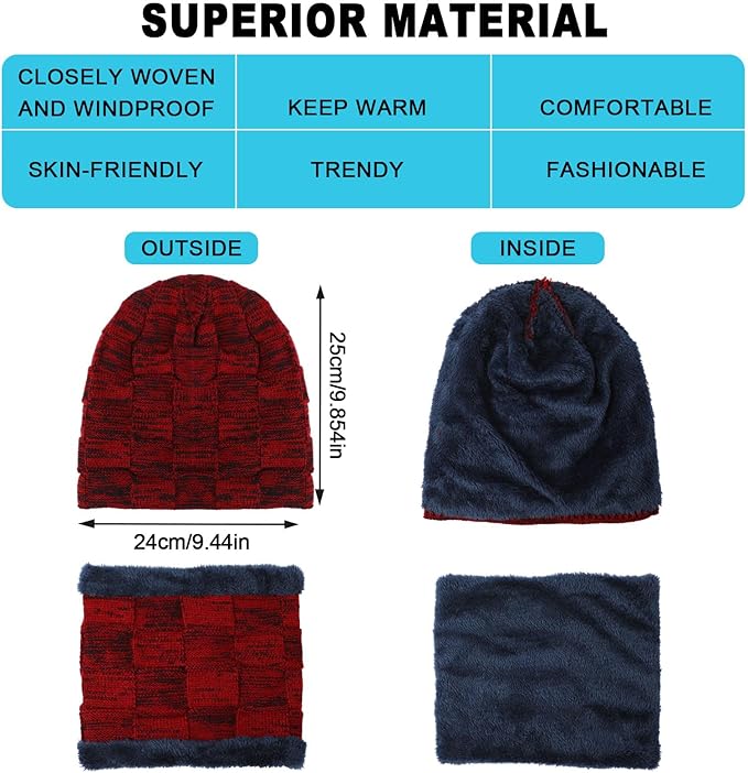 Winter Fleece Lined Beanie Hat Scarf Sock Touchscreen Gloves Set for Men Women