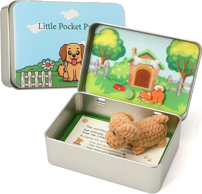 Little Pocket Puppy DIY Pup Adoption Travel Buddy for Dog Lovers | A tiny puppy in a mini tin, bringing comfort, joy and emotional support to your desk or workspace