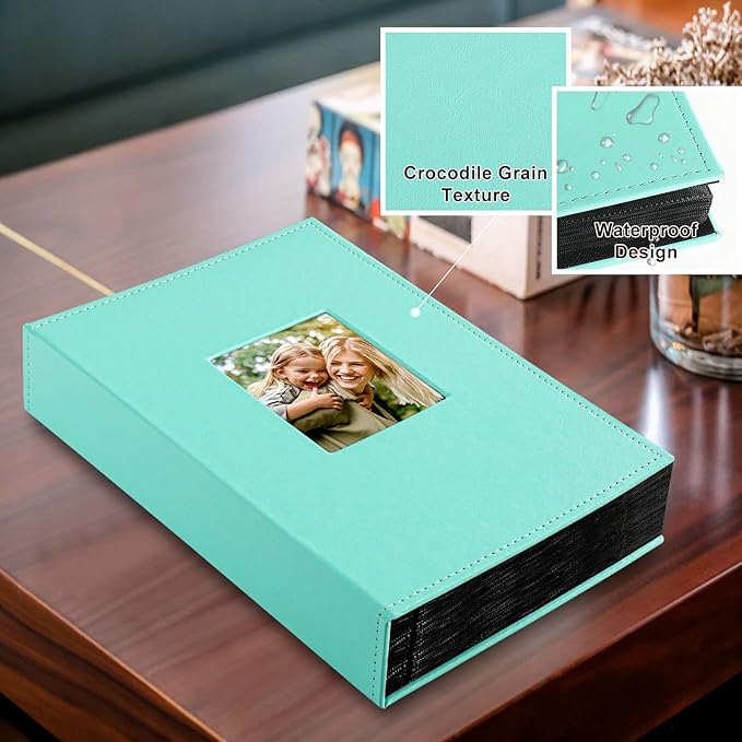 Ywlake Photo Album 4x6 300 Pockets, Leather Photo Albums Holds 300 Horizontal Only Pictures Teal