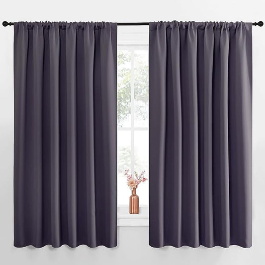 NICETOWN Blackout Curtains for Bedroom, Blackout Curtain Panels, Greyish Purple, 1 Pair, 62 by 63-inch, Window Treatment Energy Saving Thermal Insulated Solid Rod Pocket Blackout Drapes/Draperies