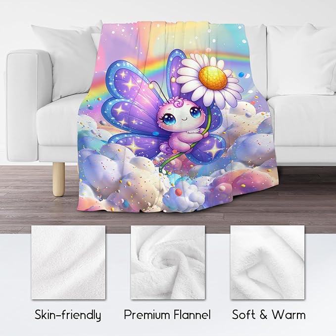 Girls Blankets - Butterfly Blanket Gifts - 50x60 Inches Cute Cozy Soft Flannel Throw for Couch, Office Bed