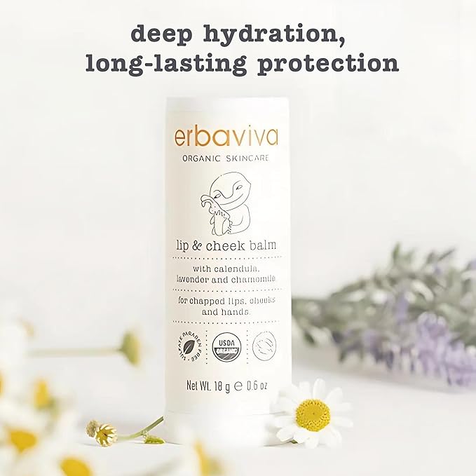 Erbaviva Organic Lip & Cheek Balm – Moisturizing Stick for Baby & Adults | USDA Organic, Shea Butter & Calendula for Dry, Chapped Skin | Lip, Cheek & Hand Protection (Pack of 2)