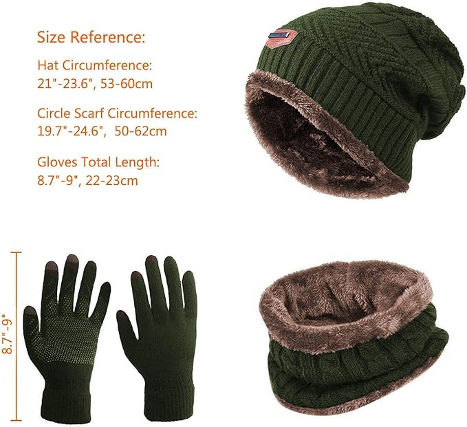 HINDAWI Winter Hat Scarf Gloves Slouchy Beanie Snow Knit Skull Cap Touch Screen Mittens Circle Scarves for Women Men